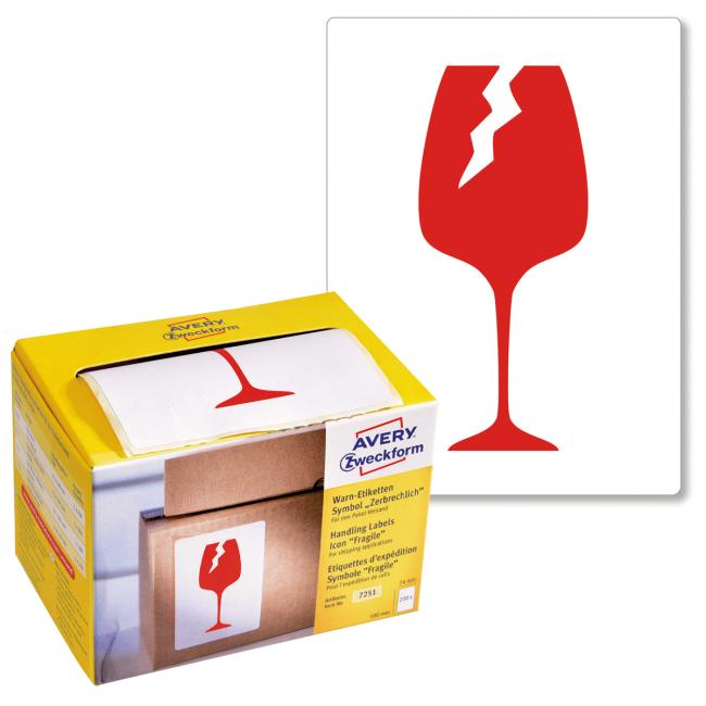 [AV007251] Etikety Avery s výstražným symbolom 'Krehké' 74x100 mm na kotúči