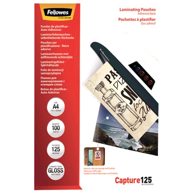 [FE532890] Laminating films Fellowes 216x303 A4 125mic adhesive