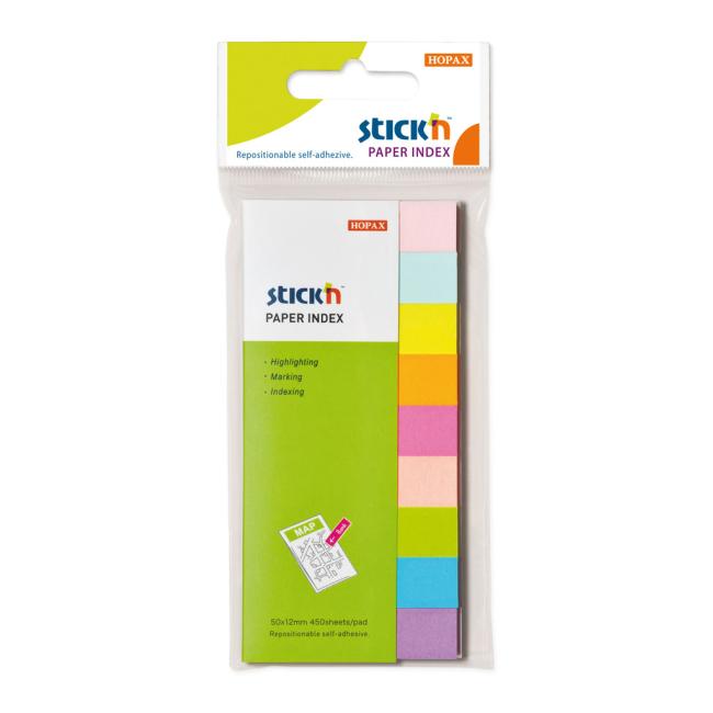 [AV021689] Self-adhesive bookmarks Stick'n Hopax, 12 x 50 mm, 9 x 50 leaves, mix of neon colors