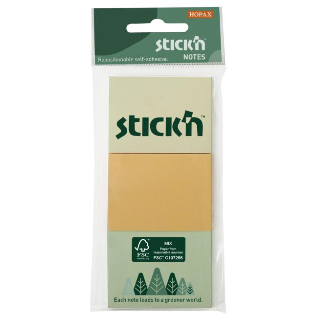 [AV021885] Samolepiaci poznámkový blok Stick'n Hopax, 38x51 mm, mix pastelových farieb, 3x100 listov