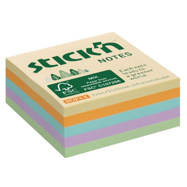 [AV021888] Samolepiaci poznámkový blok Stick'n Hopax mini, 51x51 mm, lúčny mix pastelových farieb, 240 listov