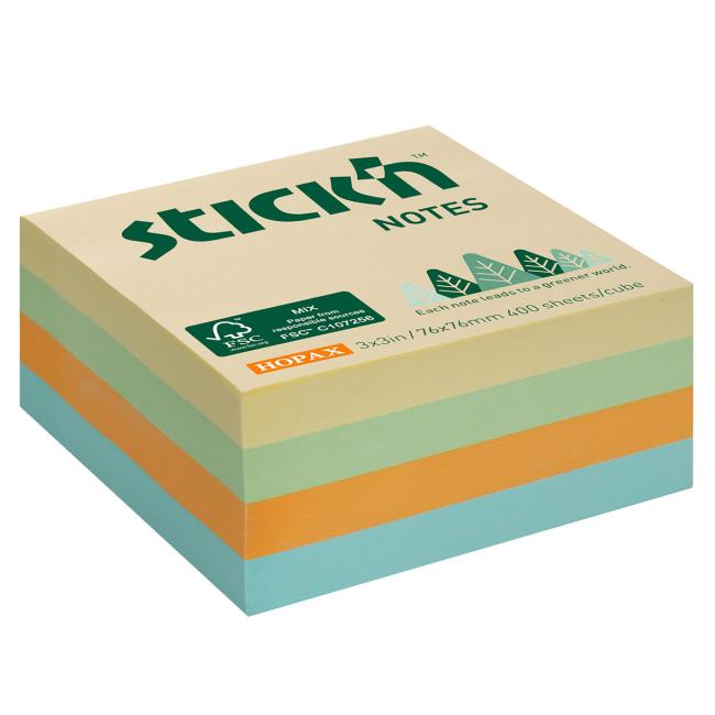 [AV021890] Samolepiaci poznámkový blok Stick'n Hopax 76x76mm lúčny mix pastelových farieb 400 listov
