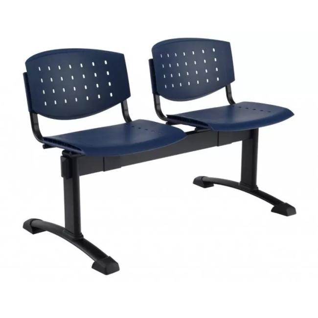[AB010301] Layered 2-seater bench, black construction, dark plastic. blue