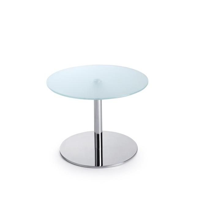[FL000100] Conference table SR 40, p. 60 cm, h. 45 cm, tempered milk glass, chrome metal base