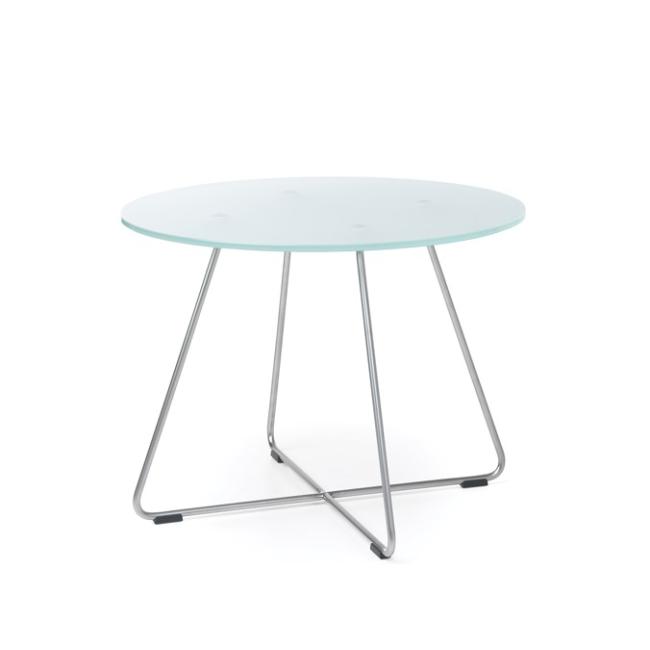 [FL000102] Konferenčný stolík SV 40, s. 60 cm, v. 45 cm, tvrdené mliečne sklo, chrómová kovová základňa