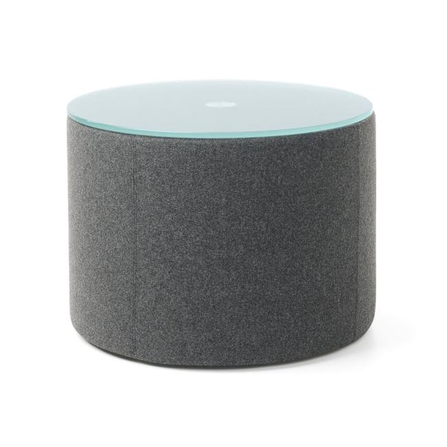 [FL000203] Coffee table Vancouver Oto, cylinder, milky tempered glass, d.54 x h.40 cm, fabric Next NX-14 dark gray