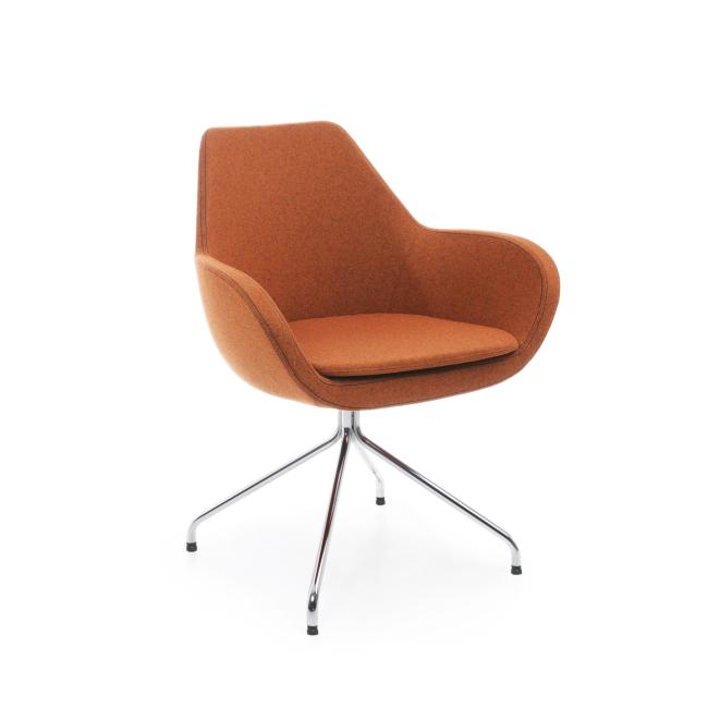 Fan armchair, swivel on gliders, chrome base, fabric Alba 3005