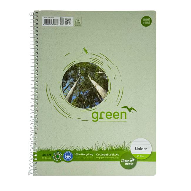 Blok College Format Werk Ursus Green A4 80 sheets ruled 60g recycled