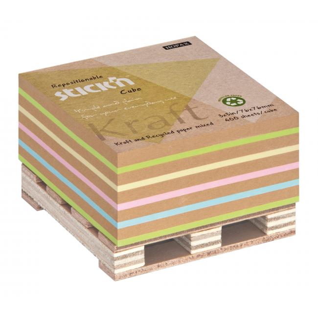 Self-adhesive notepad Stick'n Hopax on a palette 76x76mm 400 leaves mix Kraft and pastel