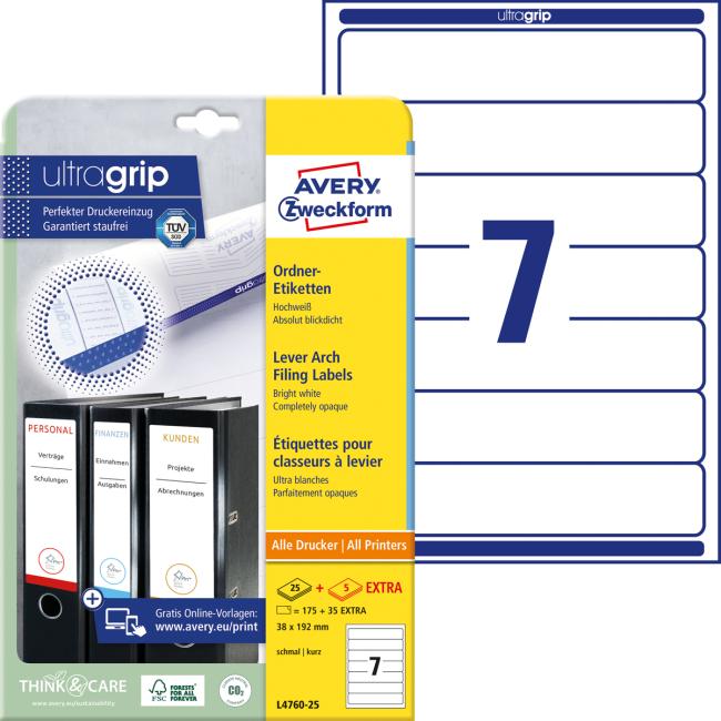 Universal labels for binders 38 x 192 mm Avery A4 25+5 sheets