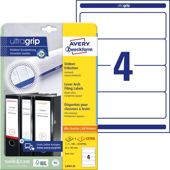 Universal labels for binders 61 x 192 mm Avery A4 25+5 sheets