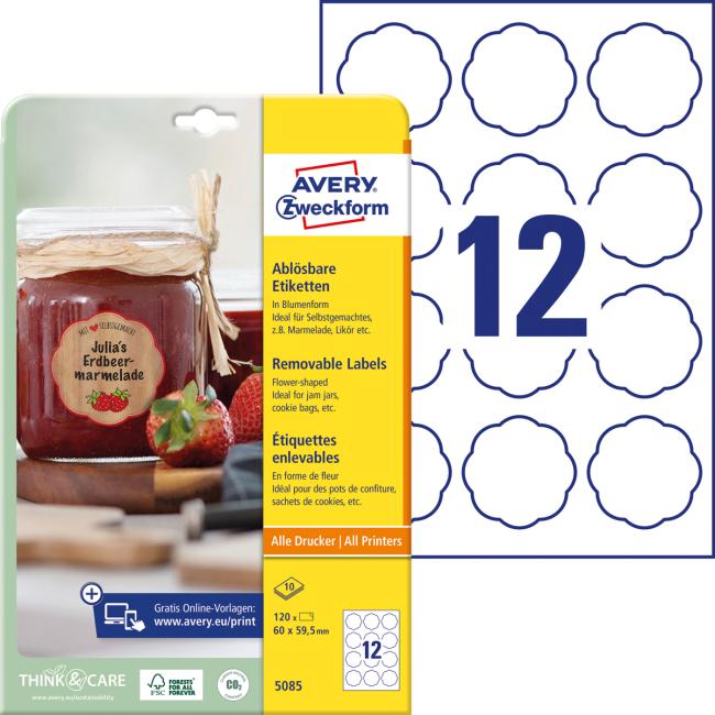 [AV508510] Etikety v tvare kvetu 60x59,5mm Avery 10 listov biele