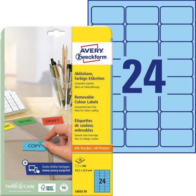 Avery removable labels 63.5x33.9 mm, blue