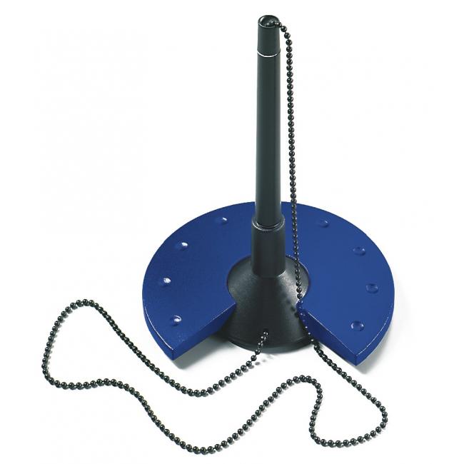 Pen with circular black/blue stand