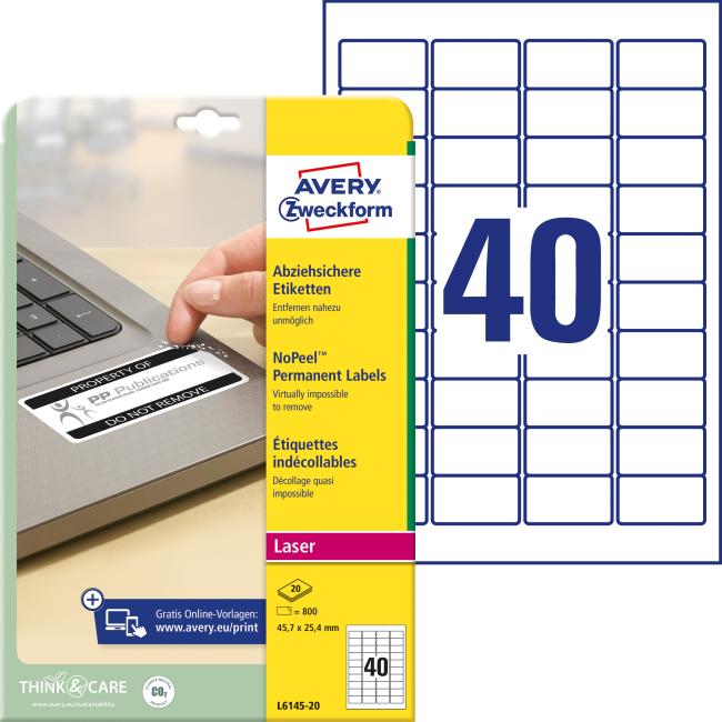 Avery Special Use Resistant Labels 'Instantly Visible Tampering' 45.7x25.4mm White