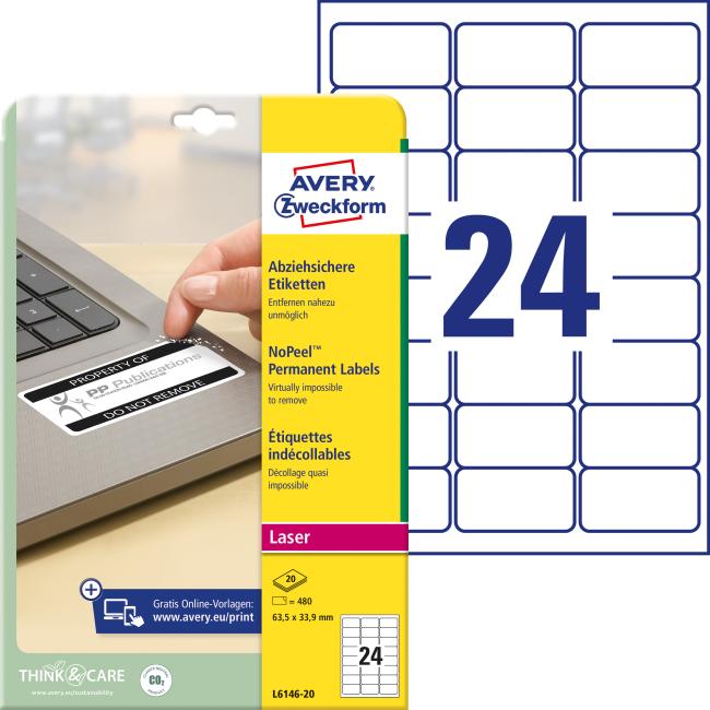Avery Special Use Resistant Labels 'Instantly Visible Tampering' 63.5x33.9mm White