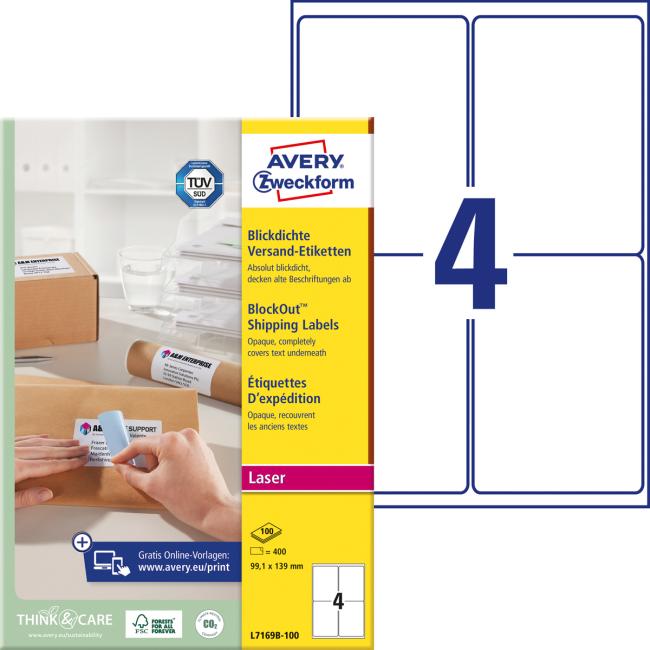 [AV716910] Shipping labels 99.1x139mm Avery A4 100 sheets, laser