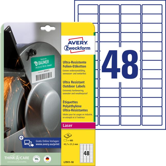 Avery labels 45.7 x 21.2 mm, ultra durable white