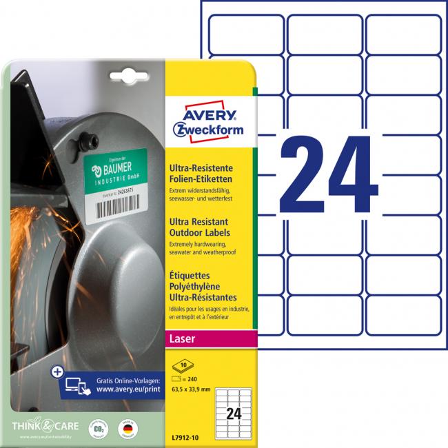 Avery labels 63.5x33.9 mm, ultra durable white