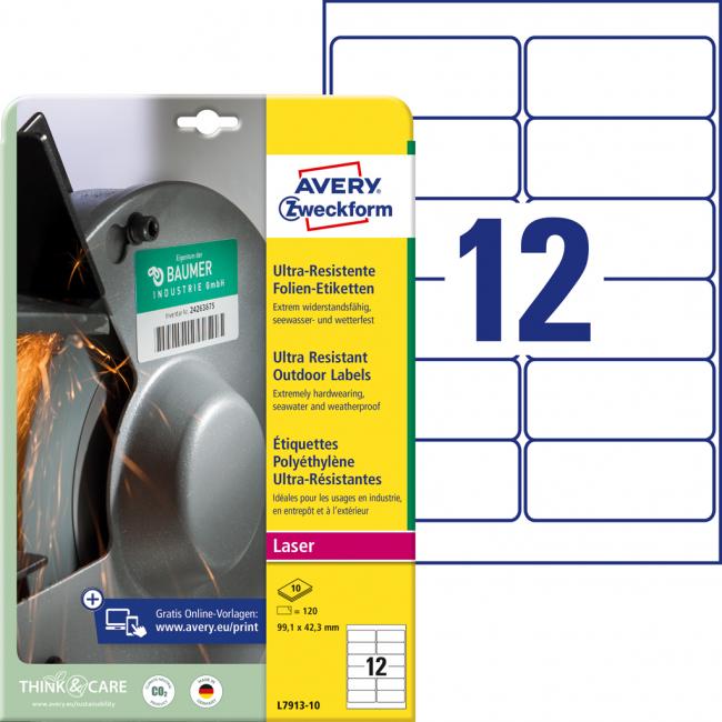 Avery labels 99.1x42.3 mm, ultra durable white