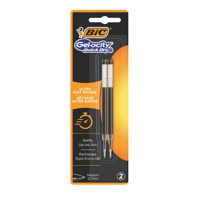 Spare refill for gel roller BIC Gelocity QUICKDRY Black 2 pcs