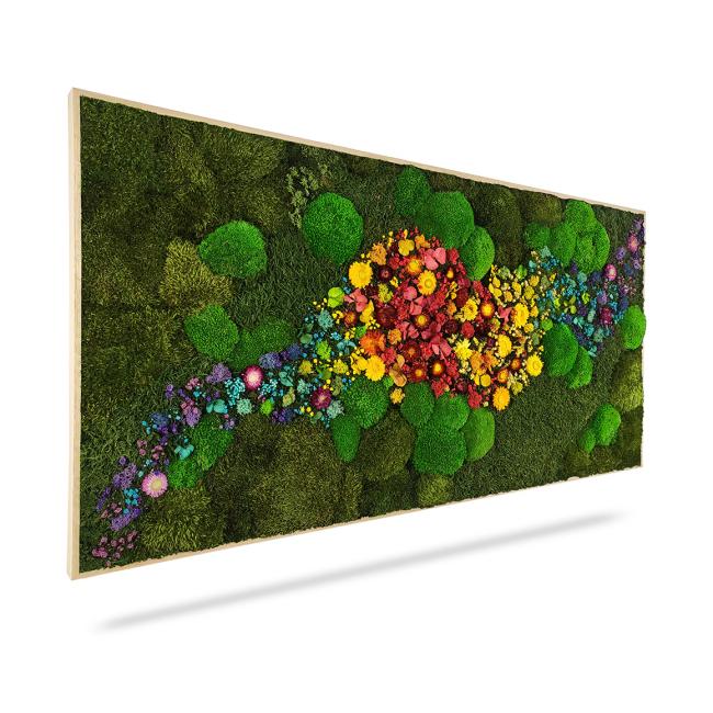 [BE000006] Moss painting PLANTS Acebo, 180x60cm, wooden white frame